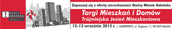 baner reklamujący Targi Mieszkań i Domów, na Amber Expo, w dniach 12-13 września 2015 r.